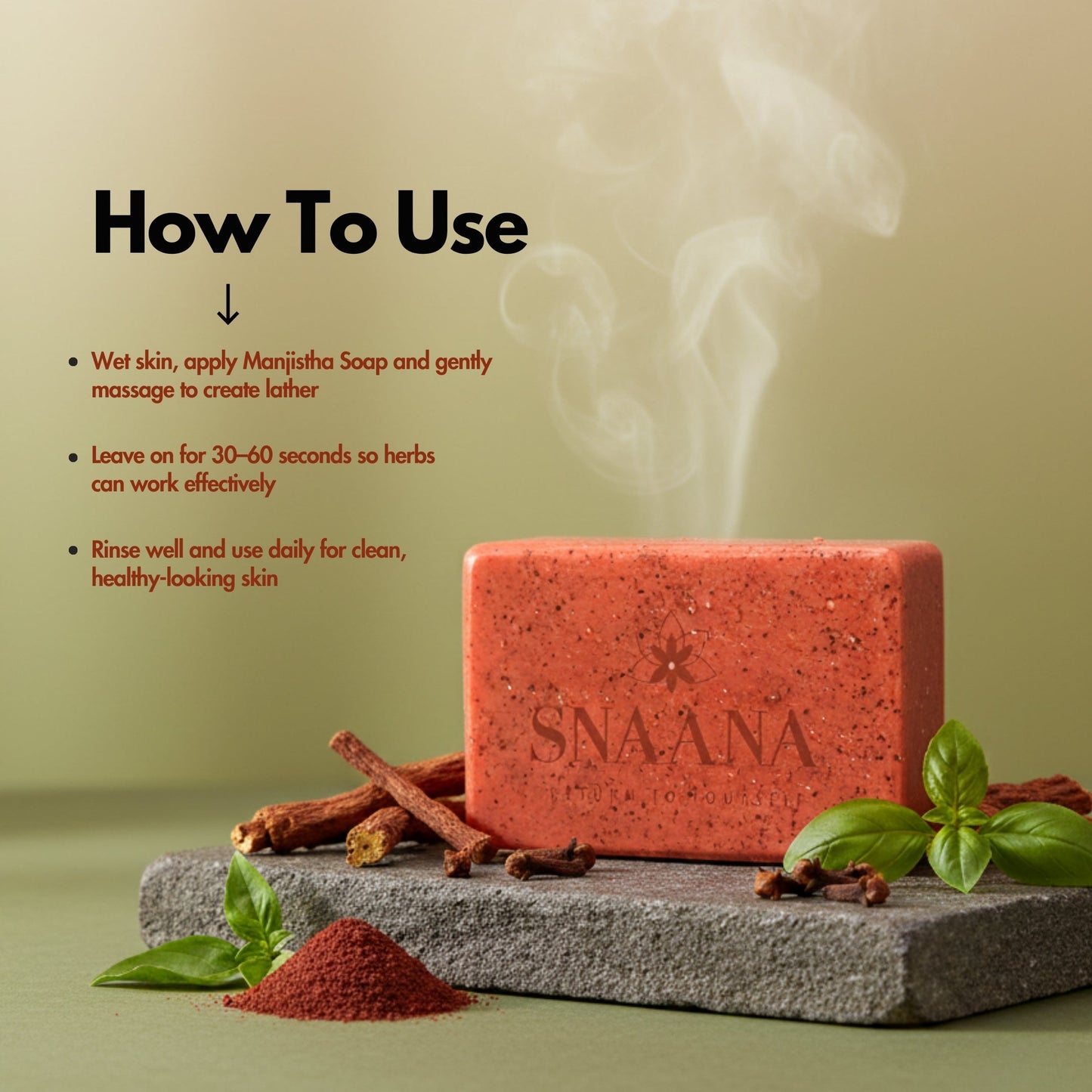 Handcrafted Manjistha soap texture – natural bath bar for clear glowing skin