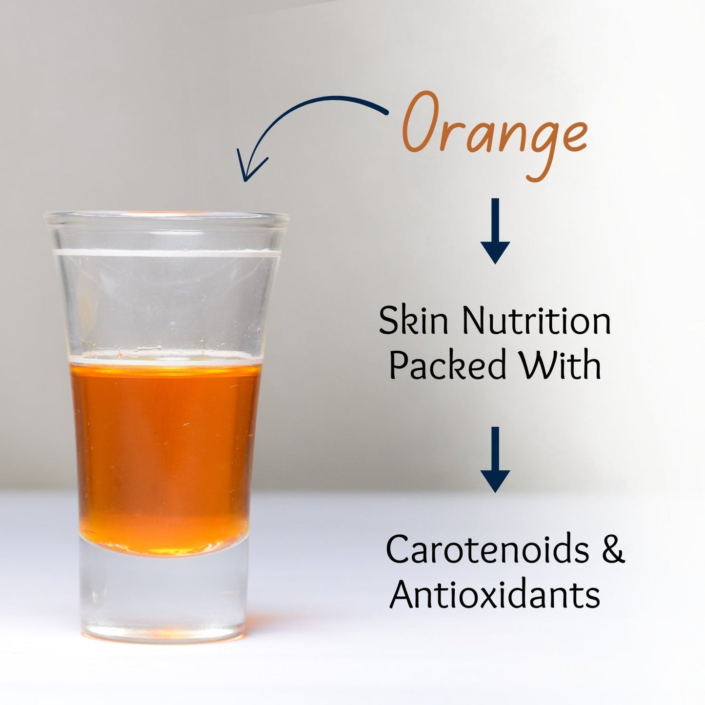 Orange drink highlighting skin nutrition packed with carotenoids and antioxidants for healthy skin.