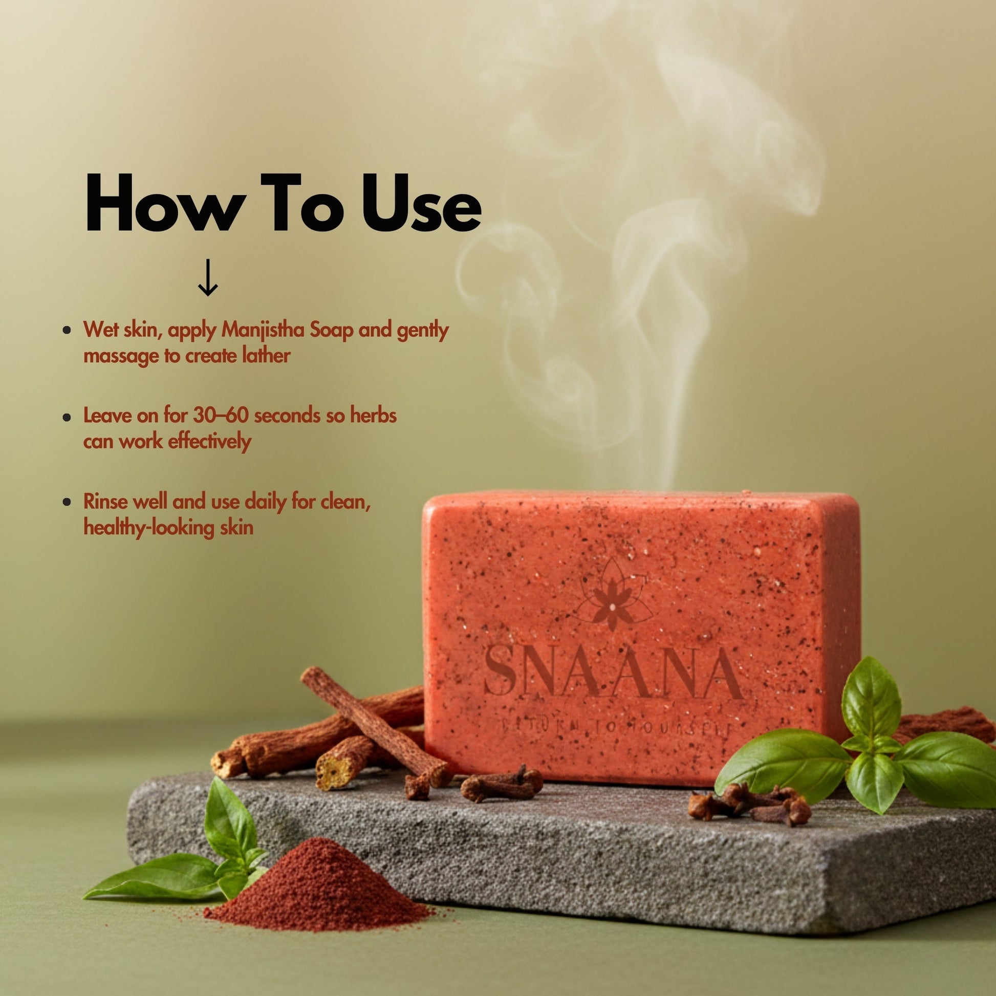 Handcrafted Manjistha soap texture – natural bath bar for clear glowing skin